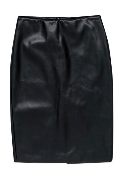 Current Boutique-Theory - Black Faux Leather Pencil Skirt w/ Back Slit Sz 2