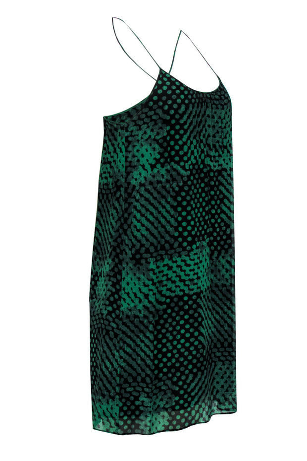 Current Boutique-Theory - Black & Green Spotted Sleeveless Silk Sheath Dress Sz S