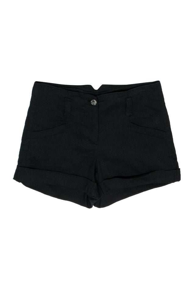 Current Boutique-Theory - Black High Waisted Linen Blend Shorts Sz 2