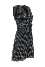 Current Boutique-Theory - Black & Ivory Polka Dot Sleeveless Silk Dress w/ Waist Tie Sz 2