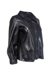 Current Boutique-Theory - Black Leather Jacket w/ Banded Cuffs Sz M