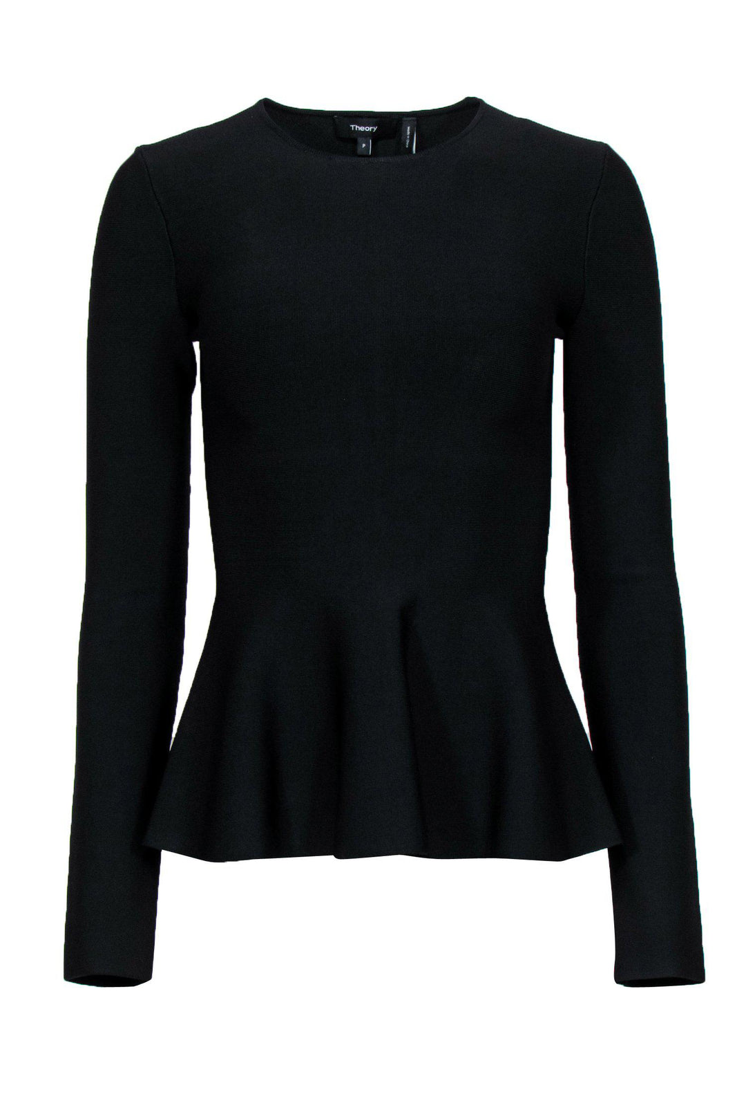 Theory Black Long Sleeve Peplum Top Sz P Current Boutique