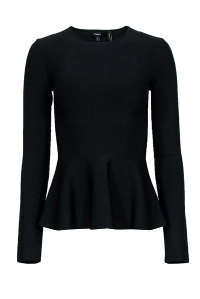 Current Boutique-Theory - Black Long Sleeve Peplum Top Sz P