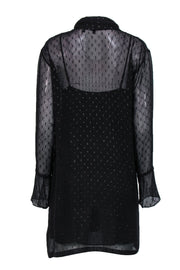 Current Boutique-Theory - Black Metallic Speckled Long Sleeve Shift Dress w/ Necktie Sz 6