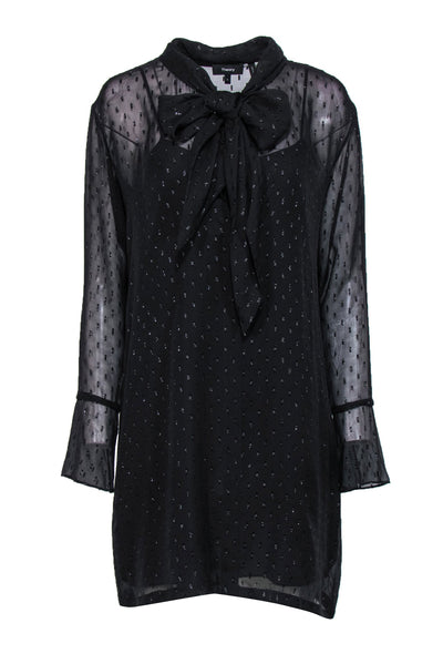 Current Boutique-Theory - Black Metallic Speckled Long Sleeve Shift Dress w/ Necktie Sz 6