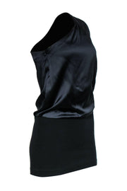 Current Boutique-Theory - Black One-Shoulder Satin & Knit Tunic Sz 4