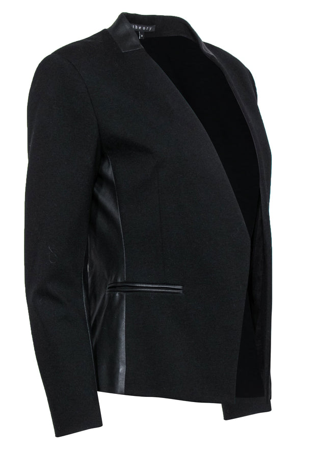 Current Boutique-Theory - Black Open-Front Cropped Blazer w/ Satin Trim Sz 8