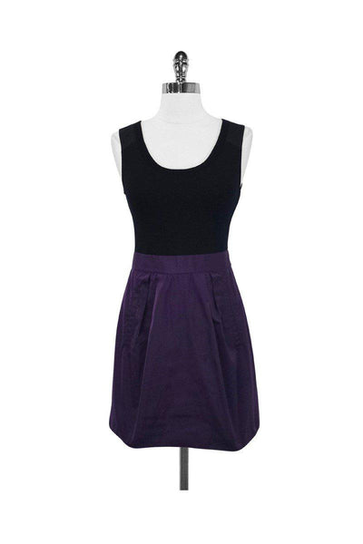 Current Boutique-Theory - Black & Purple Wool Blend Sleeveless A-Line Dress Sz 2