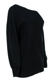 Current Boutique-Theory - Black Ribbed Slouchy One-Shoulder Wool Sweater Sz M
