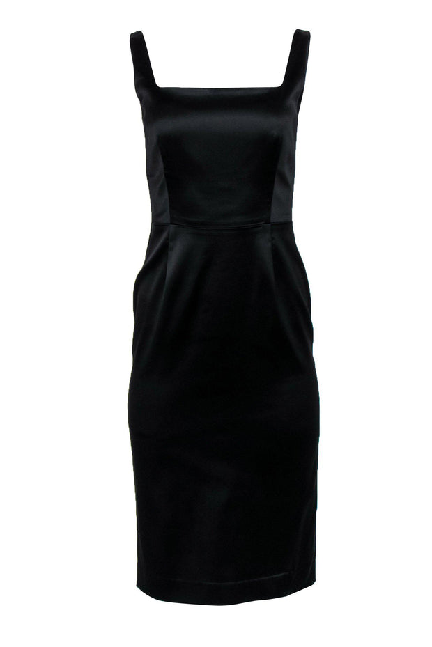 Current Boutique-Theory - Black Satin Scoop Neck Sheath Dress Sz 6