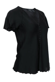 Current Boutique-Theory - Black Short Sleeve Button-Front Silk Blouse Sz P