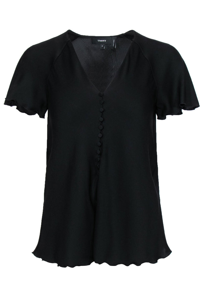 theory black silk blouse