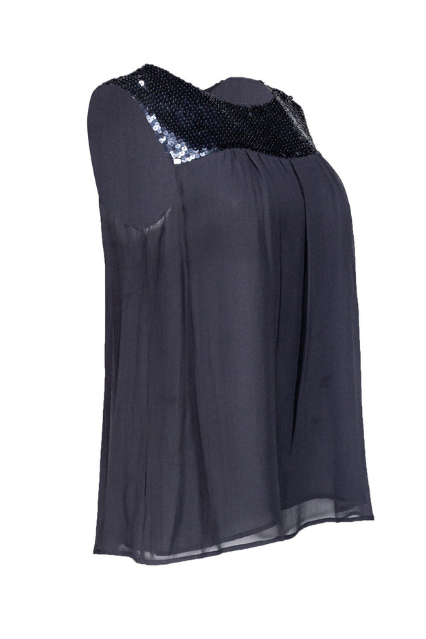 Current Boutique-Theory - Black Silk Tank w/ Navy Sequins Sz M