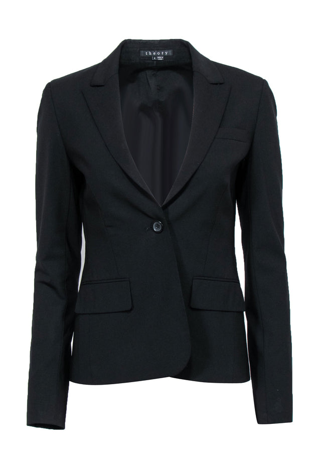 Current Boutique-Theory - Black Single Breasted Wool Blazer Sz 4