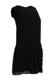 Current Boutique-Theory - Black Sleeveless Drop Waist Silk Dress w/ Ruffle Skirt Sz 2