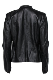 Current Boutique-Theory - Black Smooth Leather Open-Front Blazer Sz 10