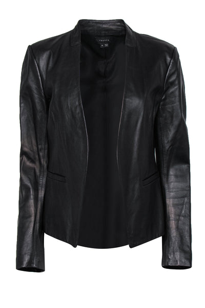 Current Boutique-Theory - Black Smooth Leather Open-Front Blazer Sz 10
