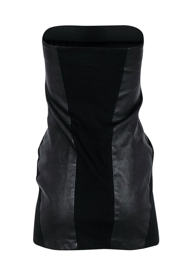 Current Boutique-Theory - Black Strapless Bodycon Dress w/ Faux Leather Paneling Sz 6