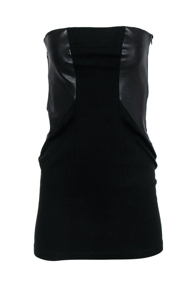 Current Boutique-Theory - Black Strapless Bodycon Dress w/ Faux Leather Paneling Sz 6