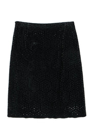 Current Boutique-Theory - Black Suede Eyelet Cutout Floral Skirt Sz 4