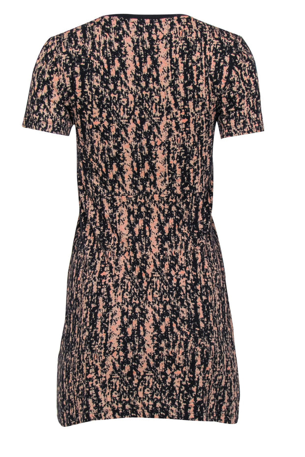 Current Boutique-Theory - Black, Tan & Pink Printed Cotton T-Shirt Dress Sz P
