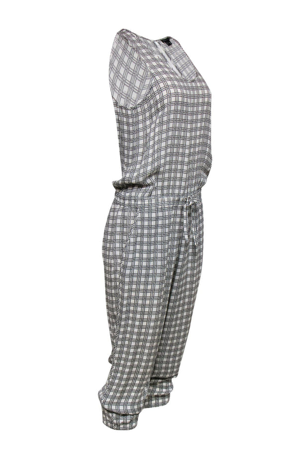 Current Boutique-Theory - Black & White Checkered Silk Jumpsuit Sz M