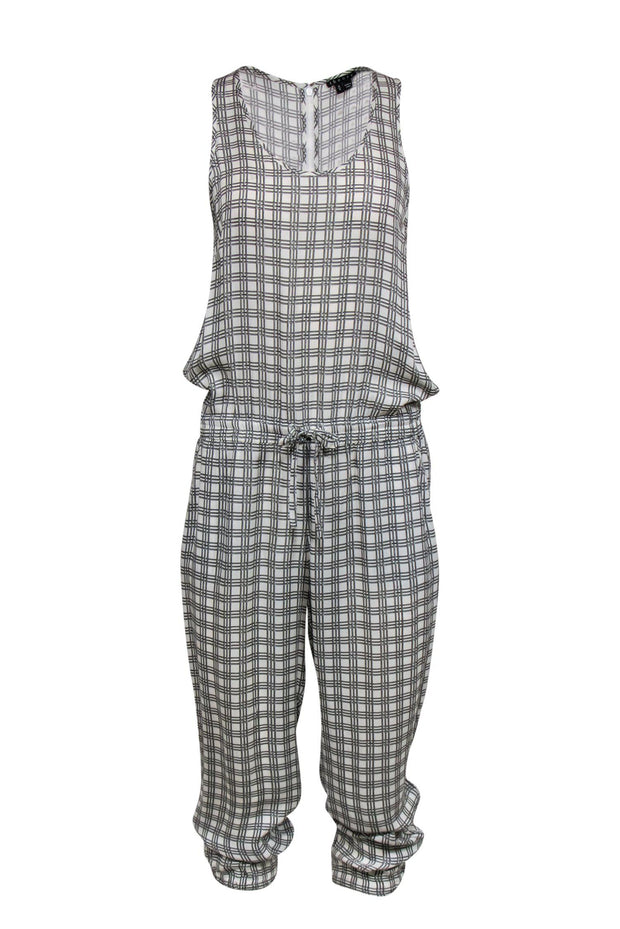 Current Boutique-Theory - Black & White Checkered Silk Jumpsuit Sz M