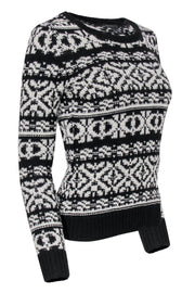 Current Boutique-Theory - Black & White Print Chunky Knit Wool Sweater Sz P
