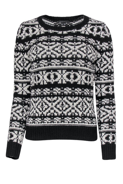 Current Boutique-Theory - Black & White Print Chunky Knit Wool Sweater Sz P