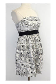 Current Boutique-Theory - Black & White Spot Print Silk Strapless Dress Sz 2