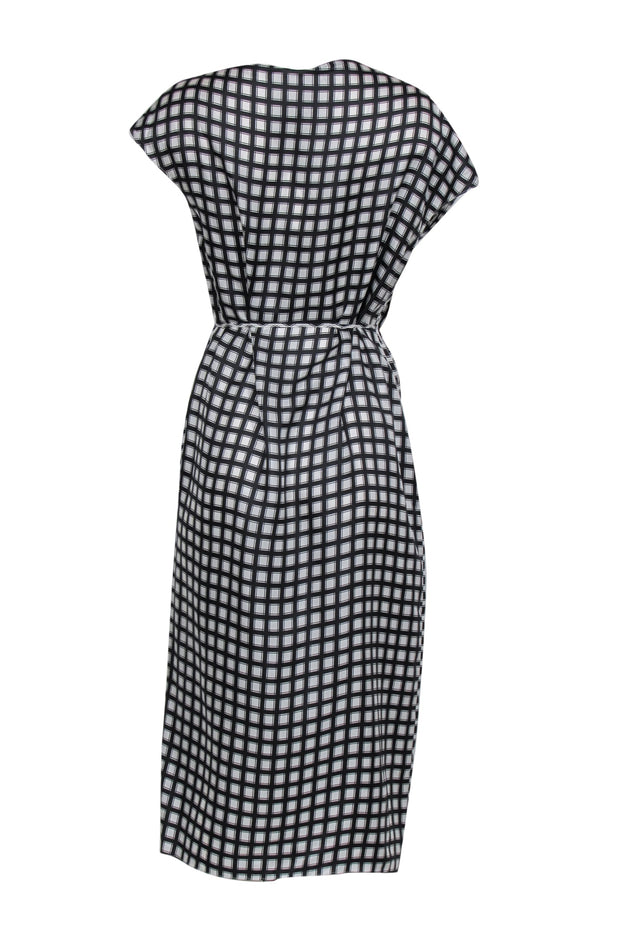Current Boutique-Theory - Black & White Square Print Silk Wrap Dress Sz 10
