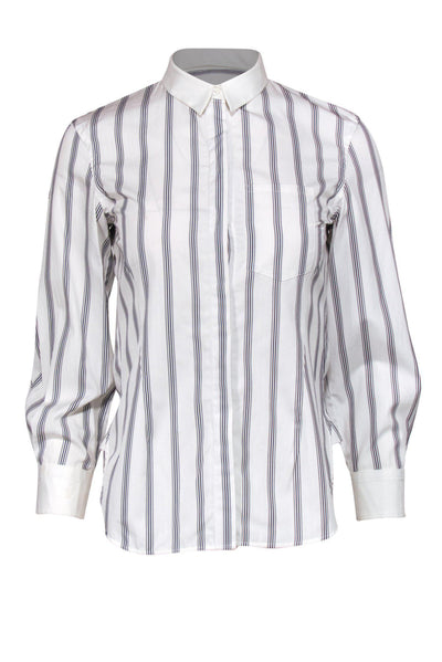 Current Boutique-Theory - Black & White Striped Button-Up Blouse Sz P
