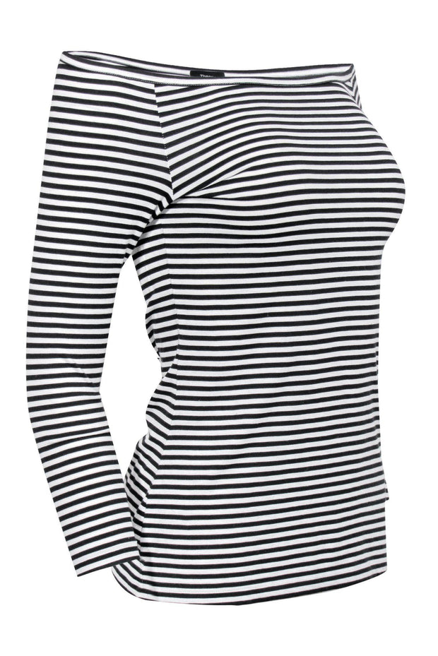 Current Boutique-Theory - Black & White Striped Off-the-Shoulder Long Sleeve Top Sz S