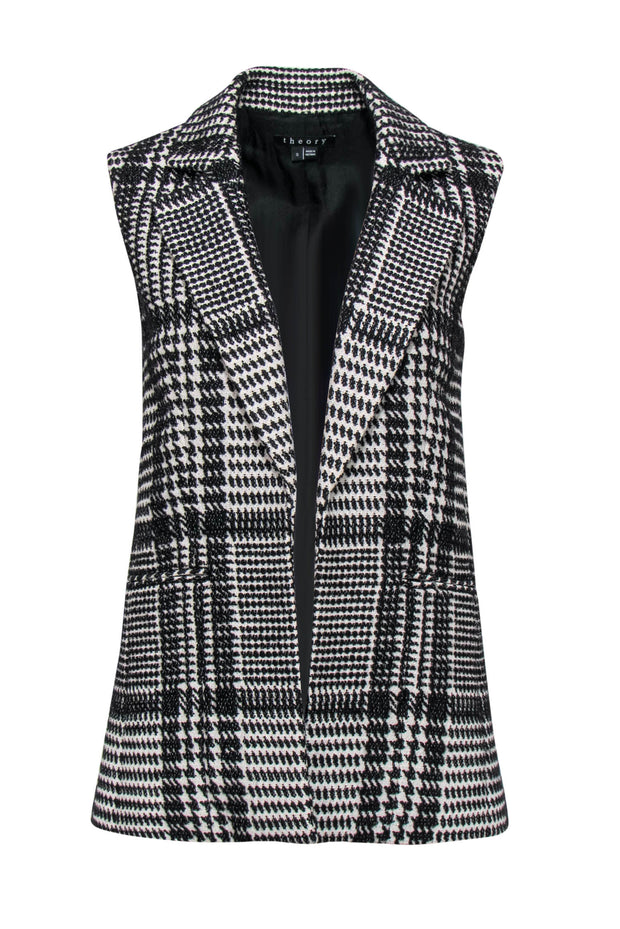 Current Boutique-Theory - Black & White Woven Houndstooth Print Open Vest Sz 0
