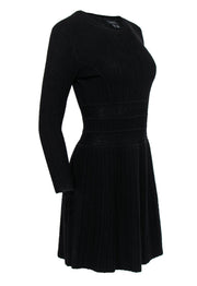 Current Boutique-Theory - Black Wool Blend Ribbed Fit & Flare Dress Sz S