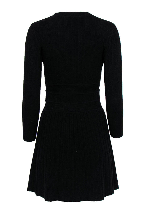 Current Boutique-Theory - Black Wool Blend Ribbed Fit & Flare Dress Sz S