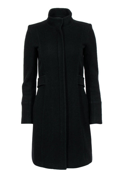 Current Boutique-Theory - Black Zip-Up Longline Wool Blend Coat Sz P