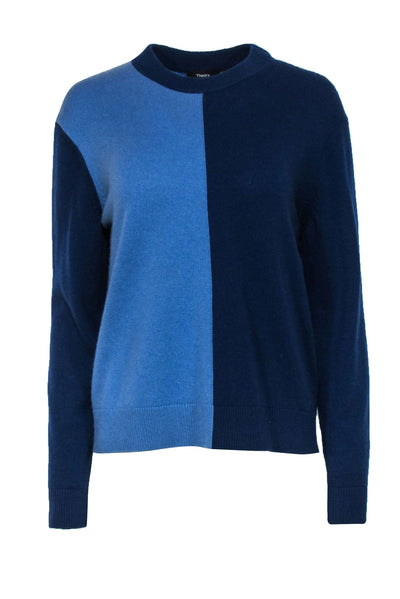 Current Boutique-Theory - Blue Colorblocked Cashmere Sweater Sz M