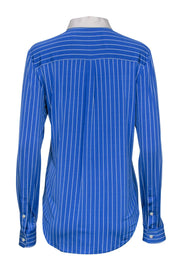 Current Boutique-Theory - Blue Pinstriped Collared Button-Up Blouse Sz M