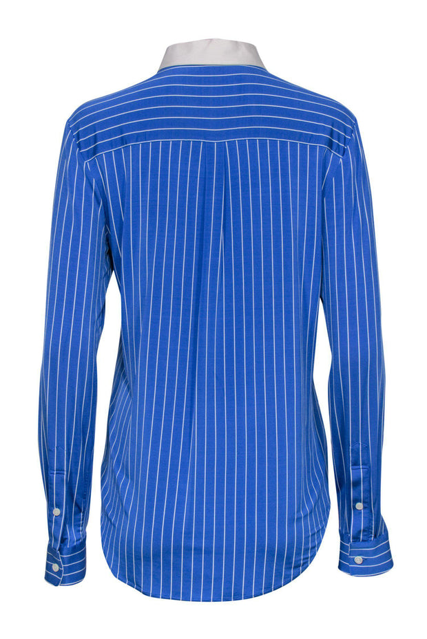 Current Boutique-Theory - Blue Pinstriped Collared Button-Up Blouse Sz M