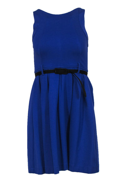 Current Boutique-Theory - Blue Sleeveless Pleated Fit & Flare Dress w/ Belt Sz 0
