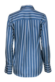 Current Boutique-Theory - Blue & White Pinstripe Button-Up Silk Blouse Sz M