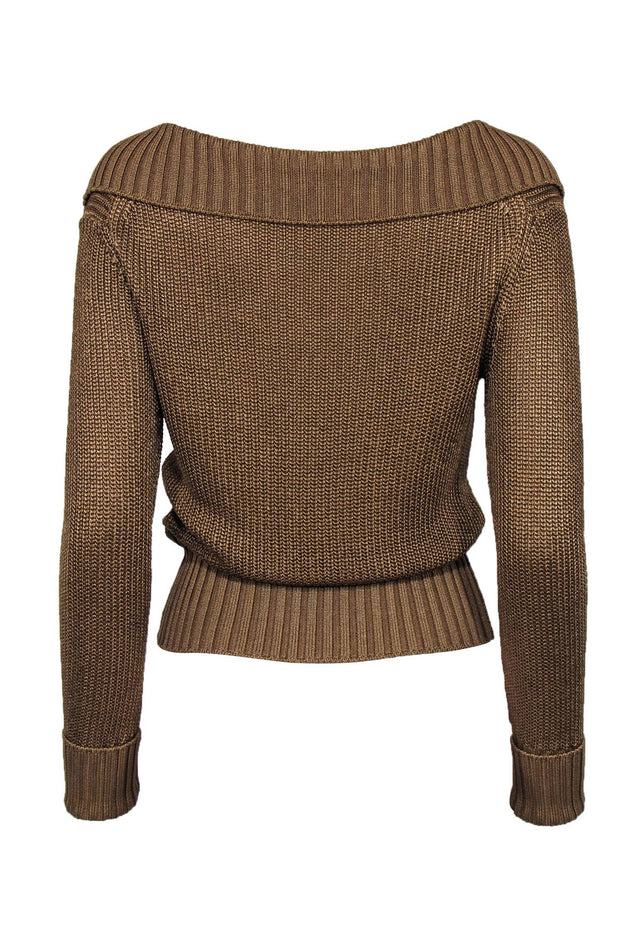 Current Boutique-Theory - Bronze Textured Knit Collared Sweater Sz S