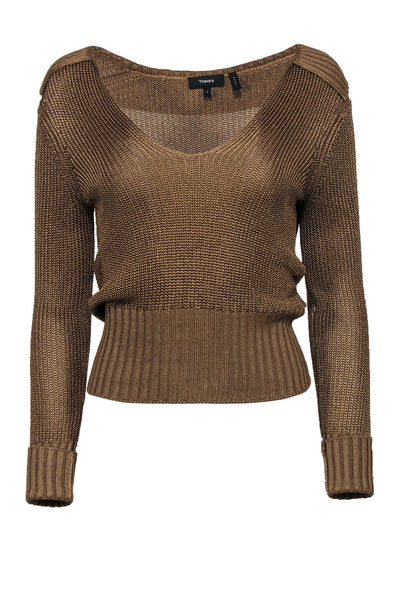 Current Boutique-Theory - Bronze Textured Knit Collared Sweater Sz S