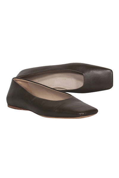 Current Boutique-Theory - Brown Leather Square Toe Flats Sz 7.5