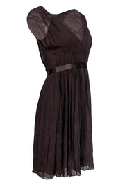 Current Boutique-Theory - Brown Silk Dress w/ Ribbon Waist Sz 4