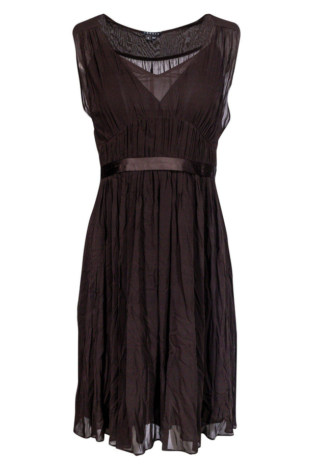 Current Boutique-Theory - Brown Silk Dress w/ Ribbon Waist Sz 4