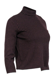 Current Boutique-Theory - Burgundy & Black Houndstooth Cropped Turtleneck Sweater Sz P
