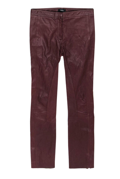 Current Boutique-Theory - Burgundy Piped Leather Skinny Pants Sz 4