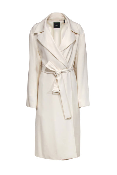 Current Boutique-Theory - Cream Belted Trench Coat w/ Collar Sz L
